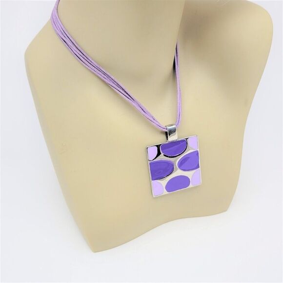 Purple Square Pendant Necklace with Matching Square Purple Earrings - Picture 11 of 12